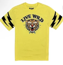 GOAT Men's Yellow 'Live Wild' Tiger T-shirt LARGE