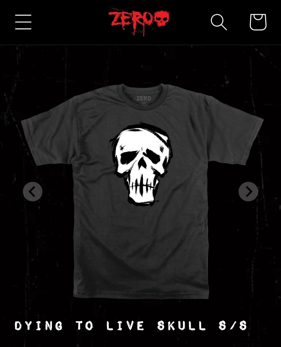 ZERO Skateboards Dying To Live SS Skull Tee - Size XL - RARE Extra