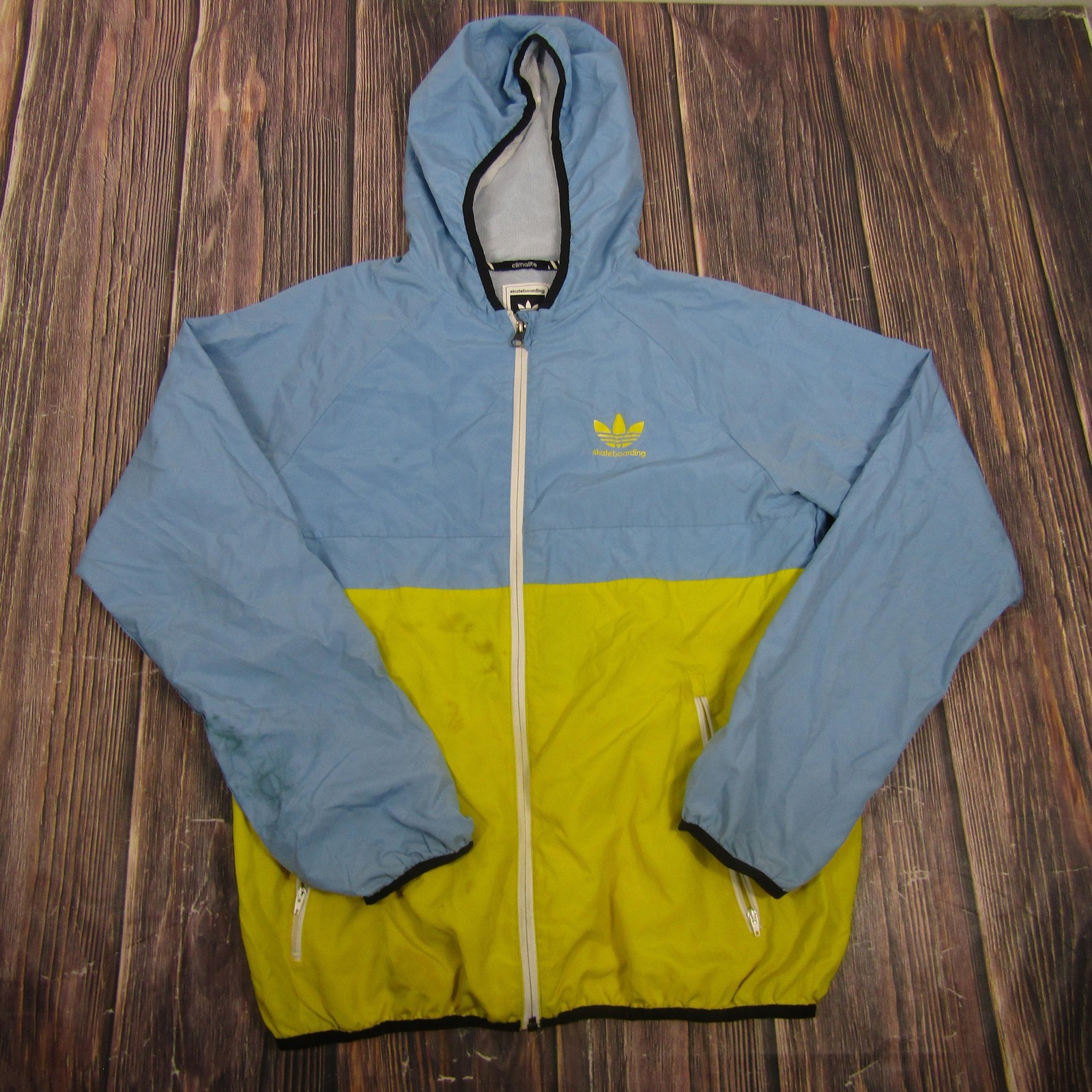 Ing Jacket Mens Medium Blue Yellow Hooded Full Zip Windbreak
