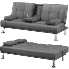 Convertible Modern Sofa Bed 3 Seater Cup Holder Click Clack Recliner Settee