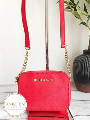 Michael Kors Jet Set Travel Saffiano Leather Mini Crossbody Bag Red 32S4GTVC1L