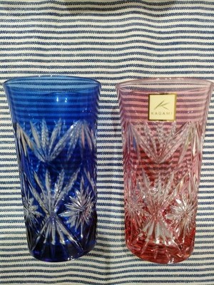 Edo Kiriko Pair Bite Beer Crystal Glass