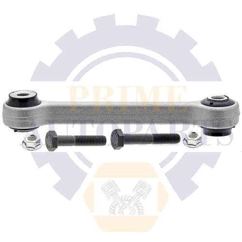 Silver metal 2017-2024 Audi Q5 Q7 Q8 e-tron front sway bar links with black mounting hardware on white background.