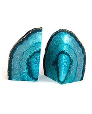  Teal Agate Geode Bookends, Unique Natural Crystal Book Holder 2-3 LBS with 