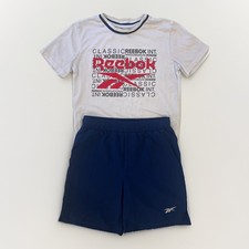 Reebok Boys Athletic Set Shorts Graphic Tee Sz M 10/12 Navy White Activewear