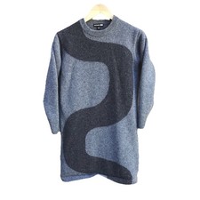 Marimekko Uniqlo 100% Wool Sweater Dress Gray Abstract Womens Size Small