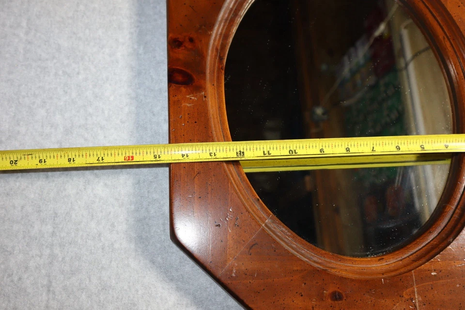 Espejo de pared octogonal de madera maciza vintage borde biselado vidrio y vela Foto 4 de 4