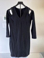 Karen Kane Women’s V-Neck Studded Cold Shoulder Long Sleeve Dress Black Size M