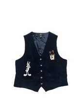 VTG 1995 Black Looney Tunes Corduroy Vest Sz XL