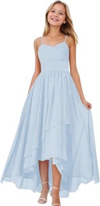 Girls Chiffon Flower Dress – Elegant Sleeveless Junior Bridesmaid Dress Blue