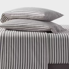 Twin/Twin XL Microfiber Sheet Set Gray Stripe: Polyester, Peached, 3pc