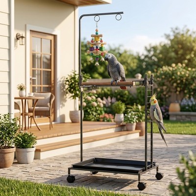 PawHut Bird Stand with Wheels Parrot Stand, Dark Gray