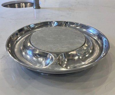 Pottery Barn Cast Aluminum White Marble Sectioned Serving Bowl Cheese Board 