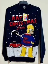 Mens Christmas Jumper Size MEDIUM Homer Simpson Mr Plow The Simpsons Snow UK