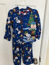 Peanuts Snoopy Charlie Brown Christmas Fleece Pajama Set Blue 4T Long Sleeve