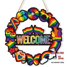 Pride Decorations Pride Month Wreath for Front Door Wooden Gay Pride Multicolor