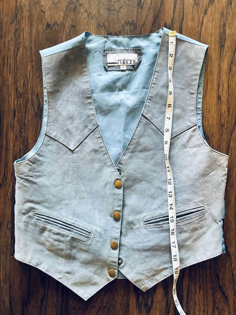 Vintage Mitrani Blue Suede Vest Women’s Small Leather Waistcoat Pockets Western View 5