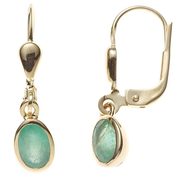 Boutons Oval 585 Gold Gelbgold 2 Smaragde GrüN Ohrringe OhrhäNger Goldohrringe-image