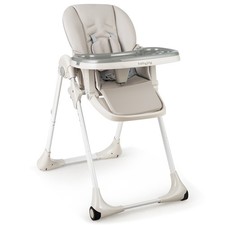 Baby High Chair Foldable Convertible W/ Wheels Adjustable Height Gray