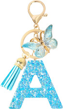 Initial Letter Keychains for Women Girls Tassel Butterfly Cute Keychain