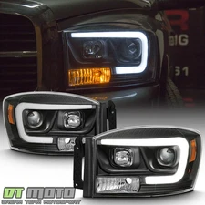 Black 2006-2008 Dodge Ram 1500 2500 3500 LED Tube Projector Headlights Headlamps