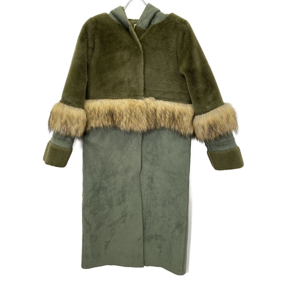 AMERI Ameri Khaki Fur Docking Mouton Coat Fake Mo… - image 2