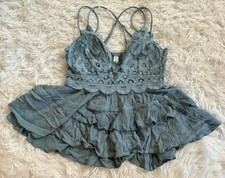 Y2K Boho Indie Fairy Festival Whimsy Western Crochet Lace Cami Babydoll Top M