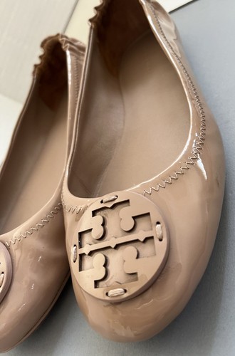 Tory Burch Minnie Travel Ballet Flats Patent Leather Vtg Mauve Nude Size 8 LKNU! - Picture 2 of 8
