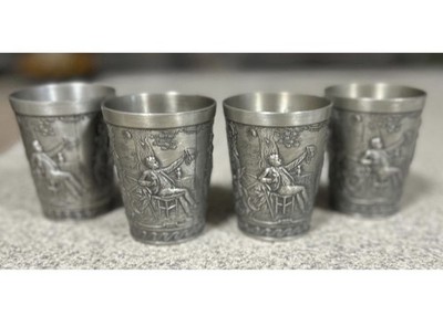 Vintage Frieling Zinn EmbossedPewter Shot Glasses (4)