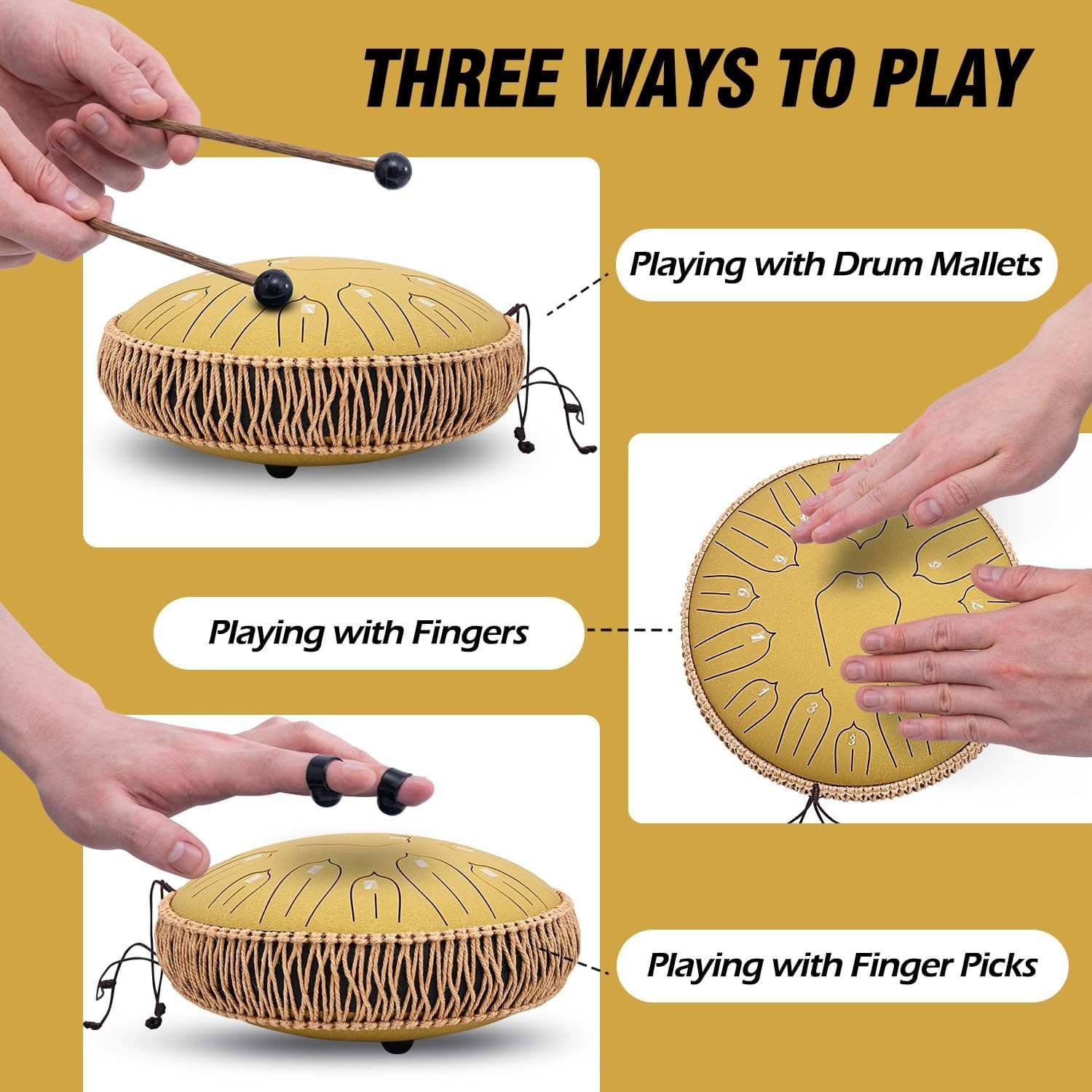 Steel Tongue Drum 15 Notes 14 Inch D-Key Panda Balmy Drum Percussion Instrument