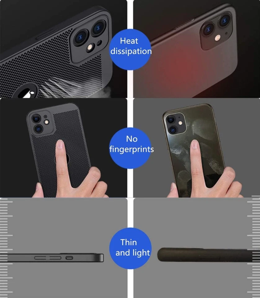 Funda transpirable disipación de calor para iPhone 15 Pro Max Plus 14 13 12 11 X 8 7 SE Foto 2 de 4