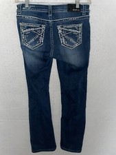 Grace in LA Sz 30 Boot Cut Stretch Jeans Bling Pockets Womens Blue Denim Western