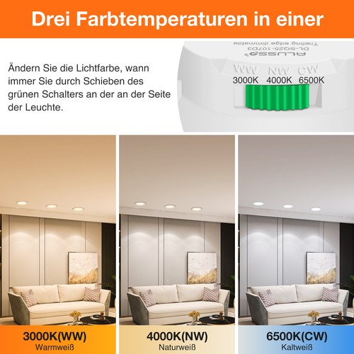 6x reflektor wpuszczany LED 68mm płaski sufit wpuszczany punkt ściemnialny ultraslim lampa - Zdjęcie 5 z 18