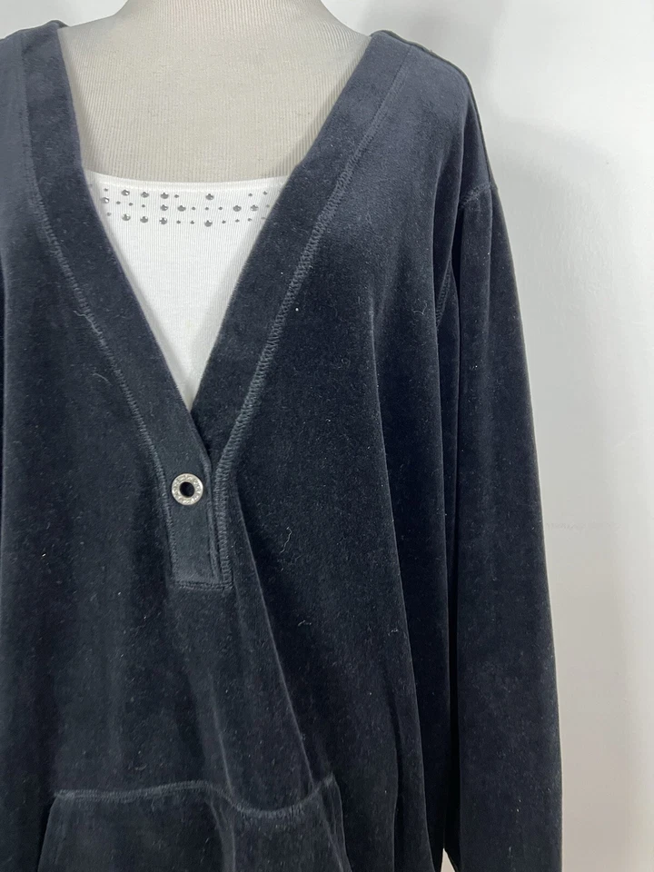 Liz & Me 3X 衬衫上衣黑色丝绒装饰袋鼠口袋长袖 A2 — 第 3/4 张图片