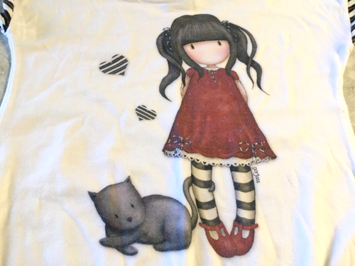 Santoro London Gorjuss Dress Girl w/Cat Design Black Stripe Accent Bow 12Y 152 - Picture 4 of 20