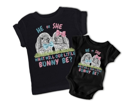 EASTER GENDER REVEAL TSHIRT-UNISEX-SOFTSTYLE-BUNNY TSHIRT-GENDER REVEAL PARTY - Picture 7 of 12