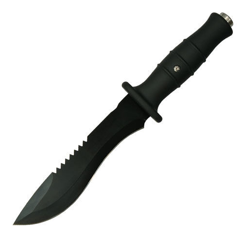 Bowie Survival Knife GI Jungle Express Tactical Flat Black Glass Breaker +Sheath - Afbeelding 1 van 1
