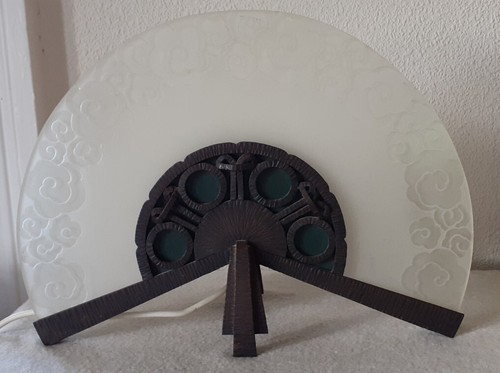UPCYCLED ART & CRAFTS CAST IRON TABLE LAMP WITH FROSTED GLASS SCREEN - Picture 2 of 16
