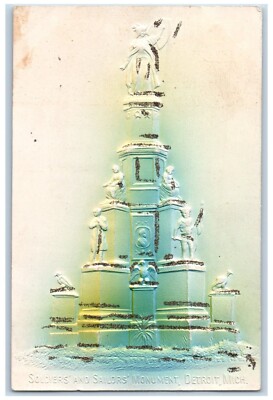Soldiers And Sailors Monument Detroit Michigan MI Embossed Glitter Postcard
