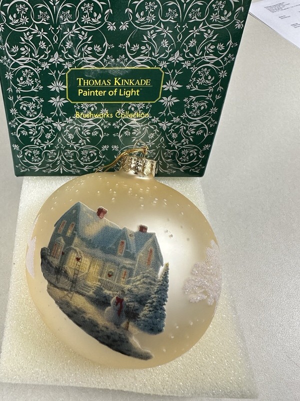 Thomas Kinkade Glass Ball Ornament The Blessings of Christmas 4 inch