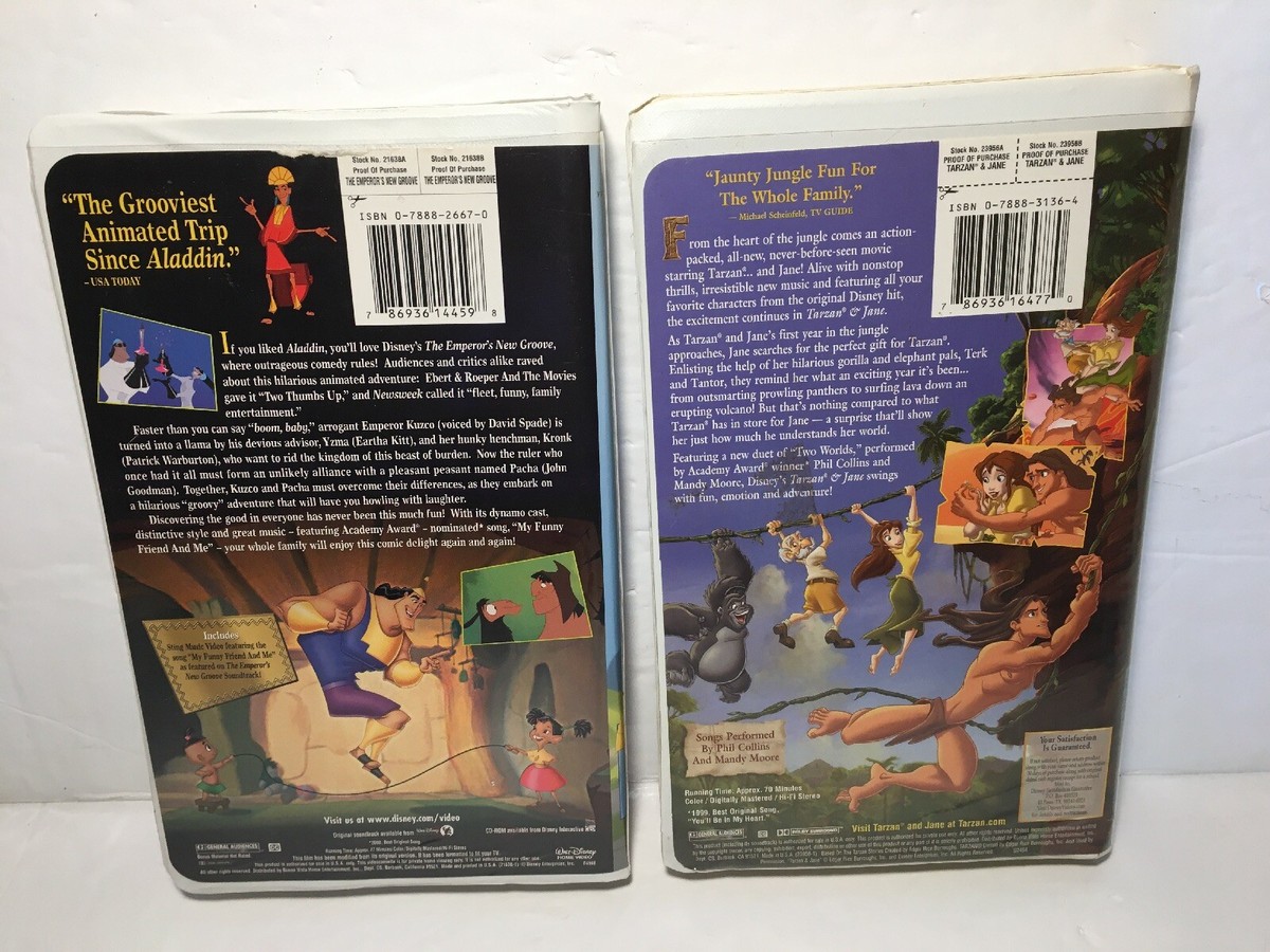 2 Disney VHS Tarzan & Jane & The Emperor's New Groove Phil Collins