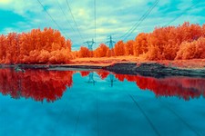 Landscape nature reflection infrared trees forest lake Custom Gaming Mat Desk