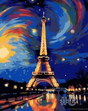 Colorful Eiffel Tower - Printed Needlepoint Canvas - Vibrant Parisian Elegance
