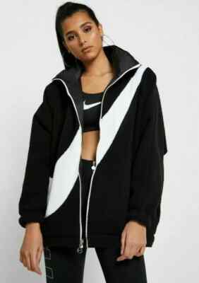 Women Nike Lab Sherpa Oversized Swoosh Reversible Jacket Black