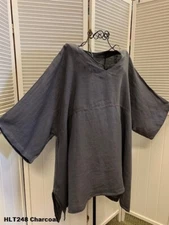 HLT248 Charcoal 2X NWT Match Point Linen Shirt Tunic Pull Over Kimono Plus Grey