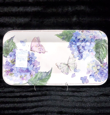Shabby Chic Hydrangea Blue White Melamine 15'' Serving Tray Spring Summer Lilac