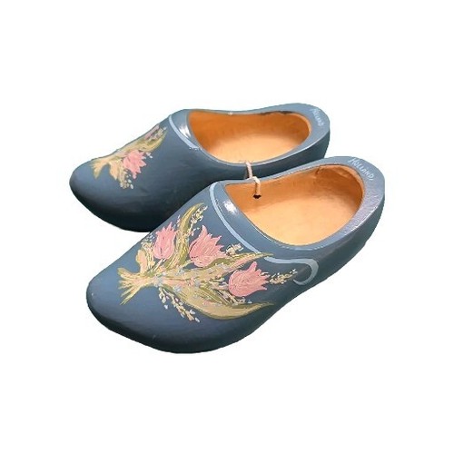 Vintage Kind Größe 8" Holland Souvenir Holz Holländische Schuhe/Clogs blau mit rosa Tulpen