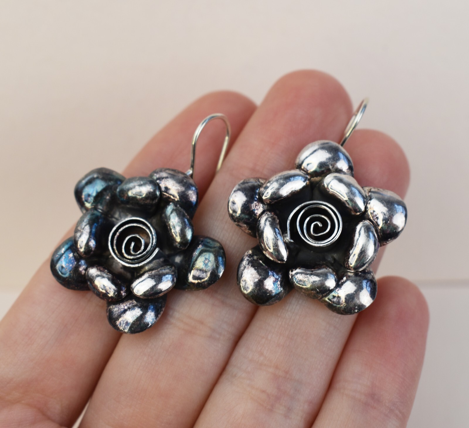 Large flower earrings dangle, bold statement flor… - image 5