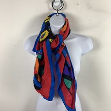 VINTAGE Ancient Dragon Square Scarf Blue Red Yellow Green Abstract 80s 90s Retro