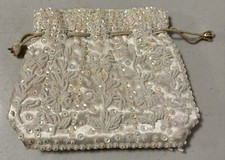 Vintage Cream Beaded/Sequins Clutch Evening Purse Handbag Hand Made in Hong Kong